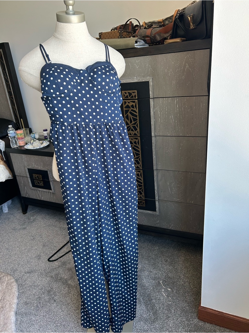 GG Collection Navy Blue Polka Dot Smocked Top